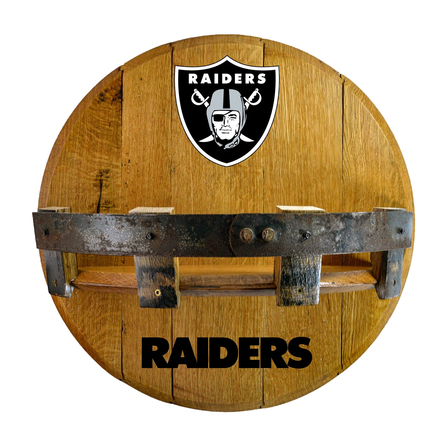 Las Vegas Raiders whiskey barrel shelf