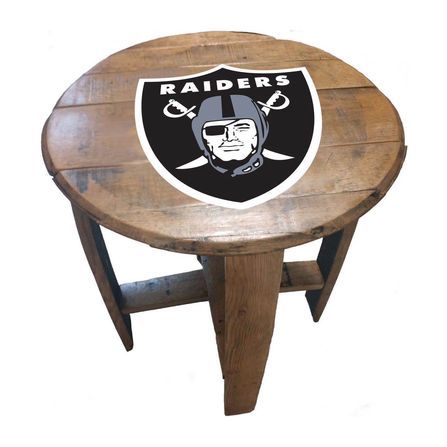 Las Vegas Raiders whiskey barrel end table