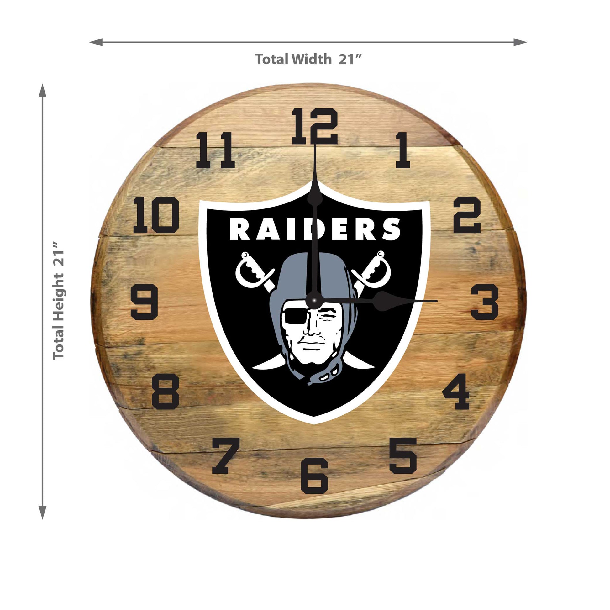 Las Vegas Raiders whiskey barrel wall clock dimensions