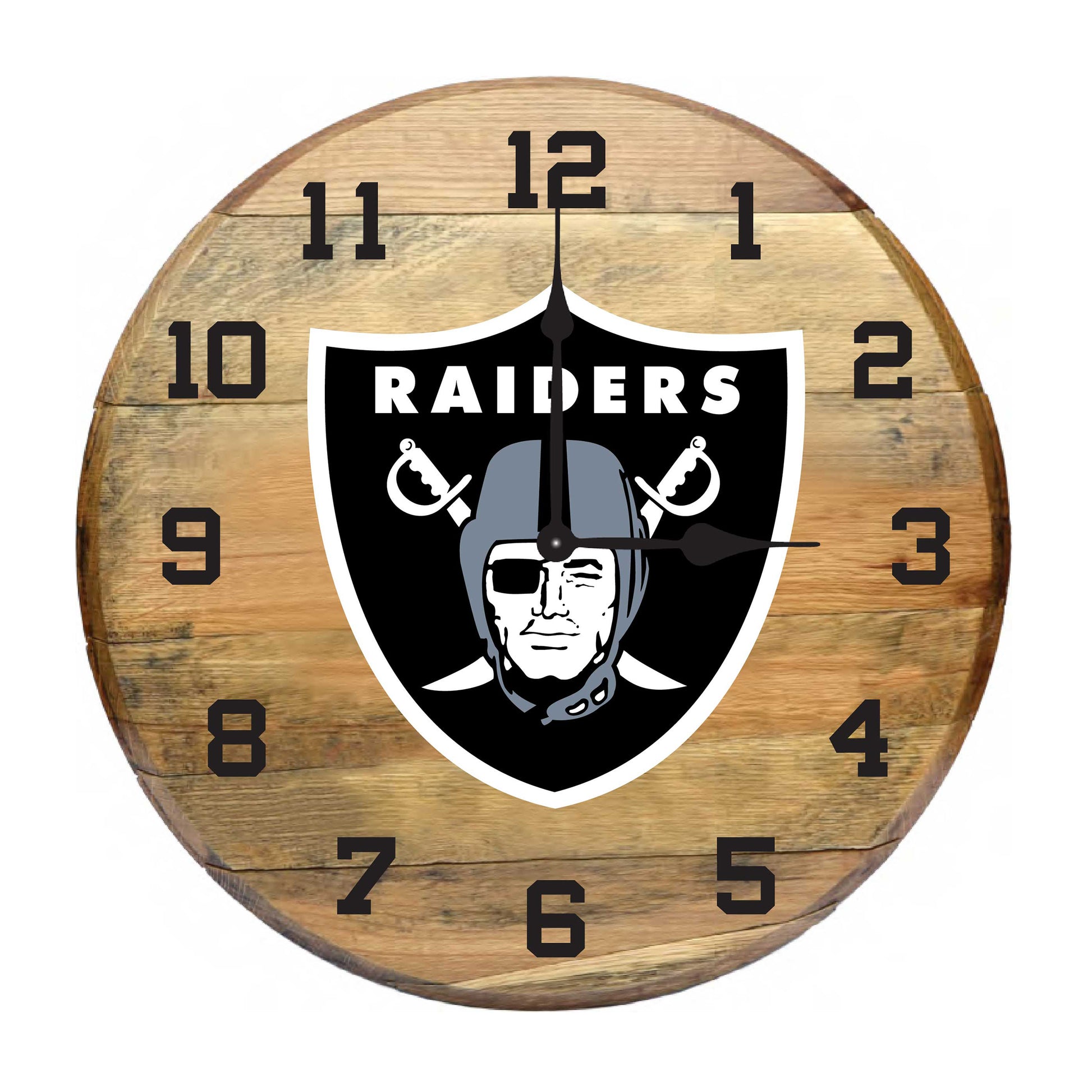 Las Vegas Raiders whiskey barrel wall clock