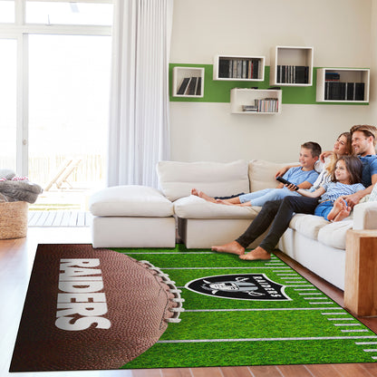 Las Vegas Raiders washable football field rug lifestyle