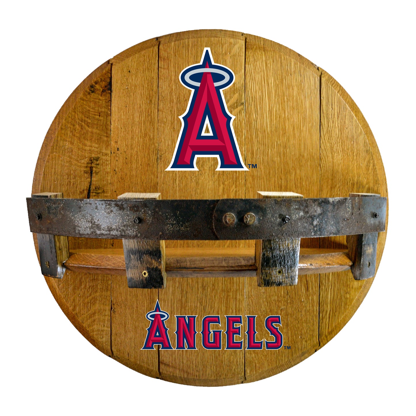 Los Angeles Angels whiskey barrel shelf