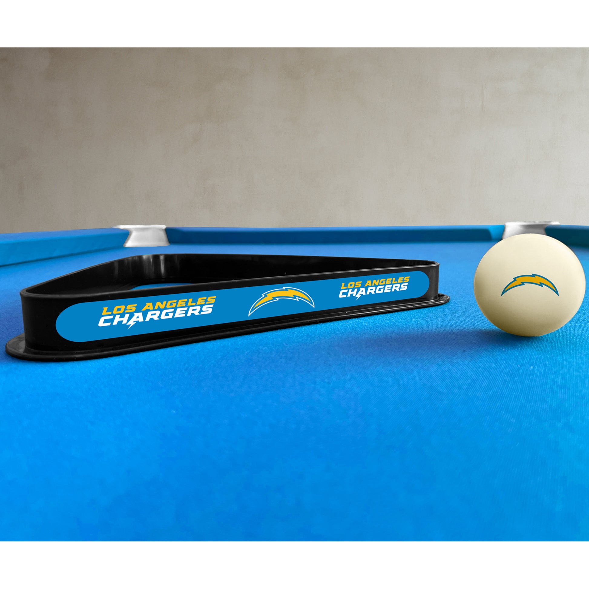 Los Angeles Chargers triangle rack and cue ball set