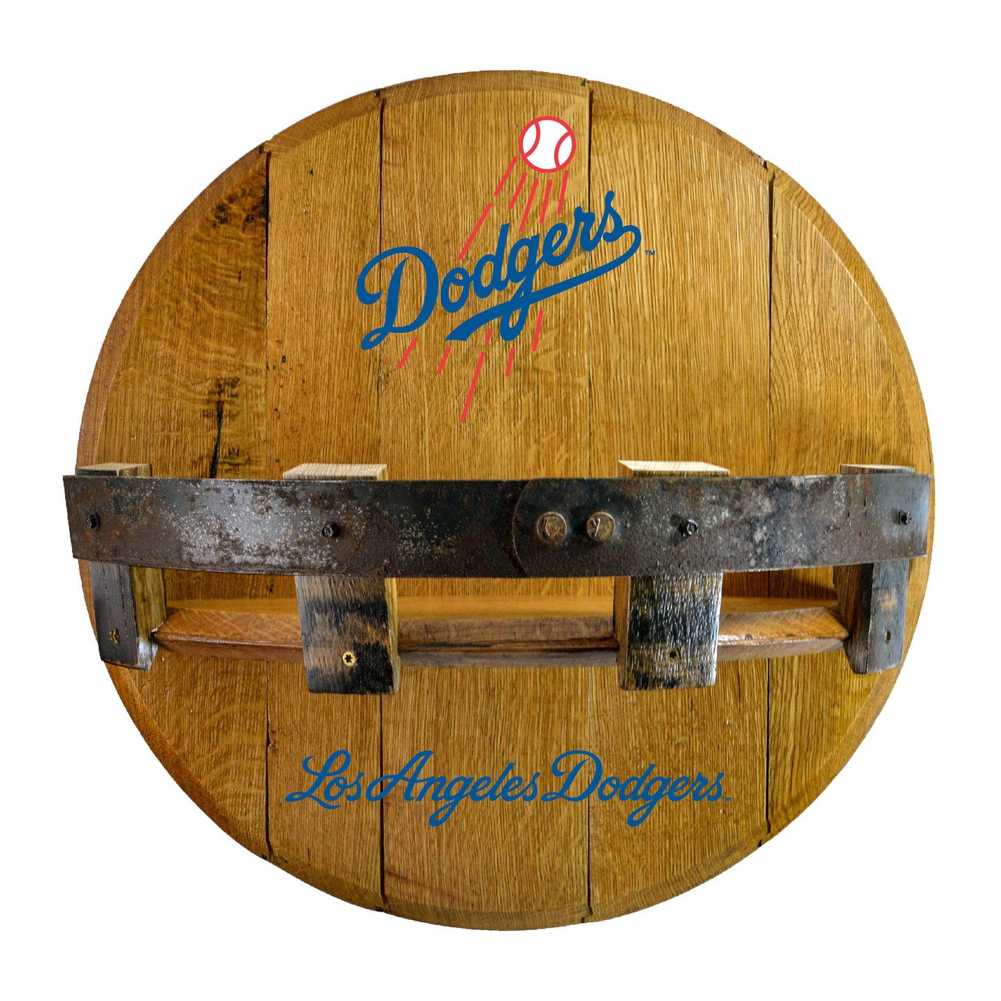 Los Angeles Dodgers whiskey barrel shelf