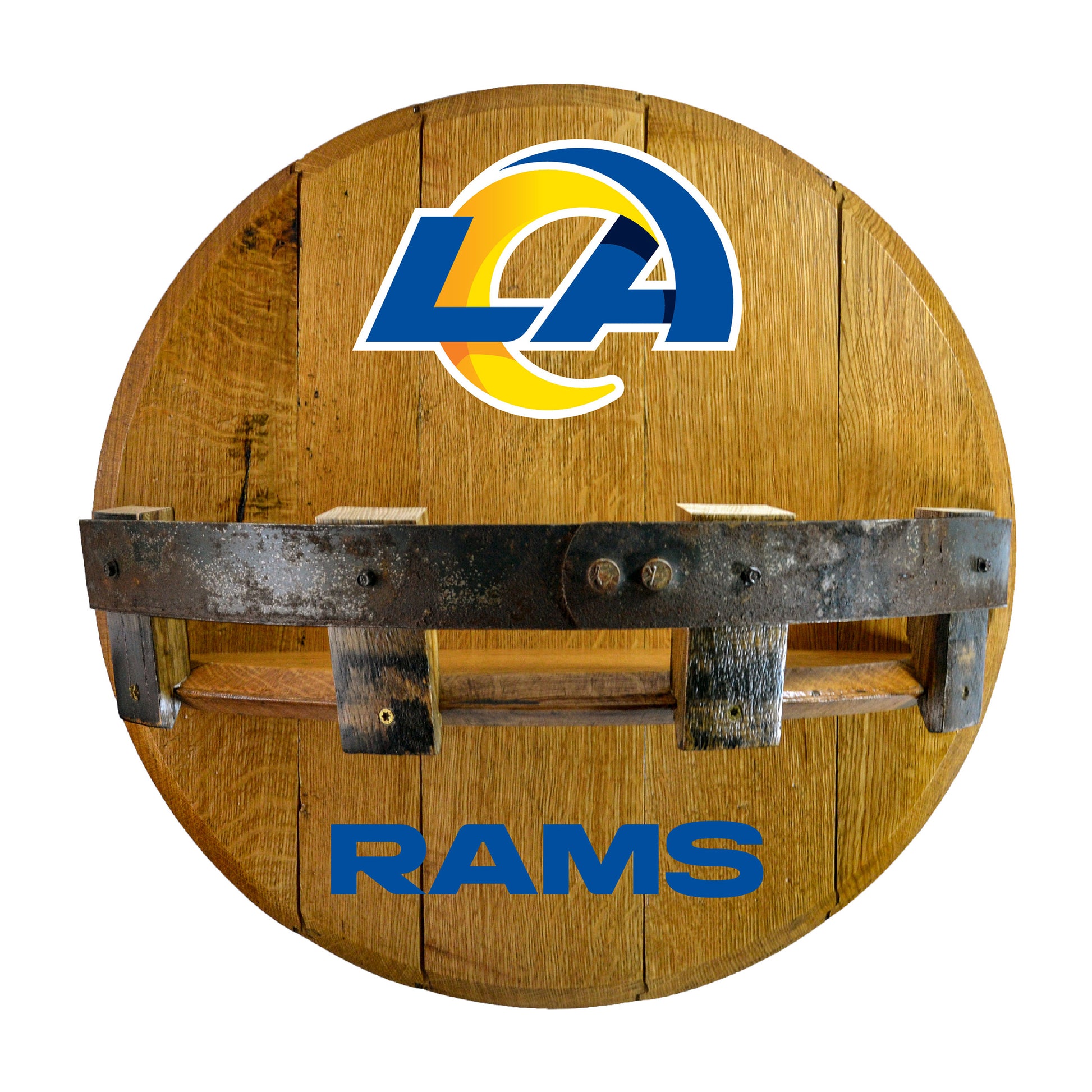 Los Angeles Rams whiskey barrel shelf