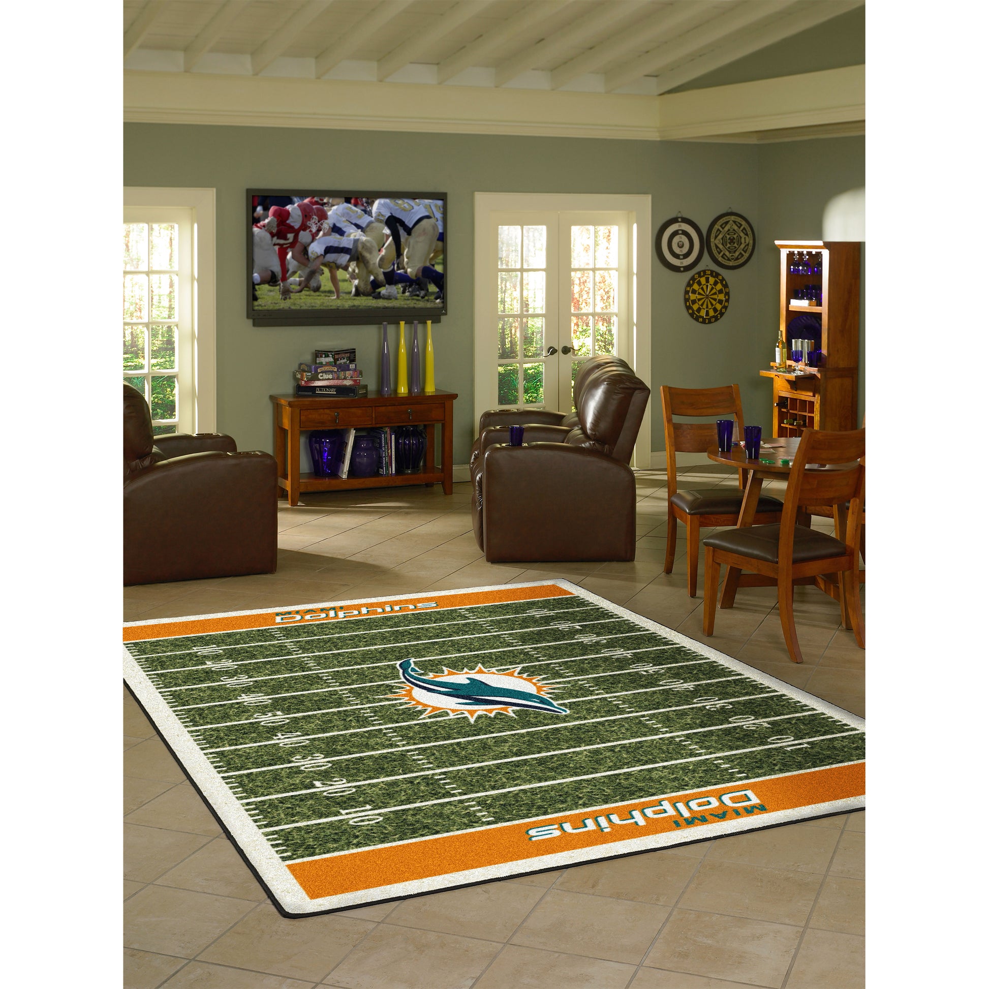 Miami Dolphins home field style area rug lifestyle