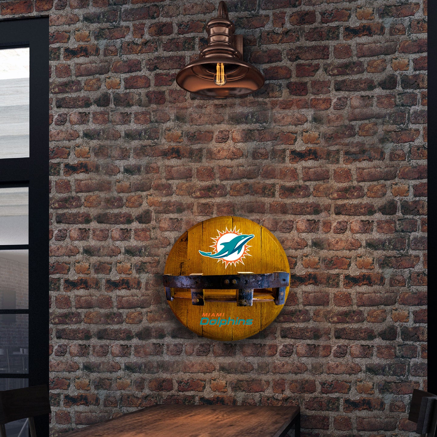 Miami Dolphins whiskey barrel shelf lifestyle