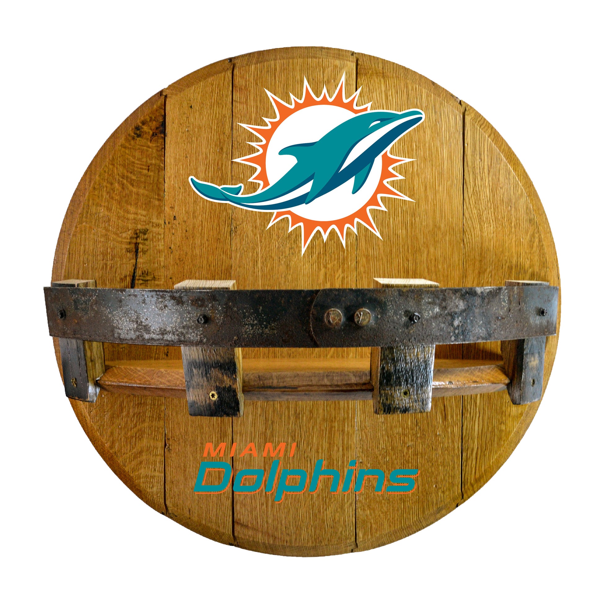Miami Dolphins whiskey barrel shelf