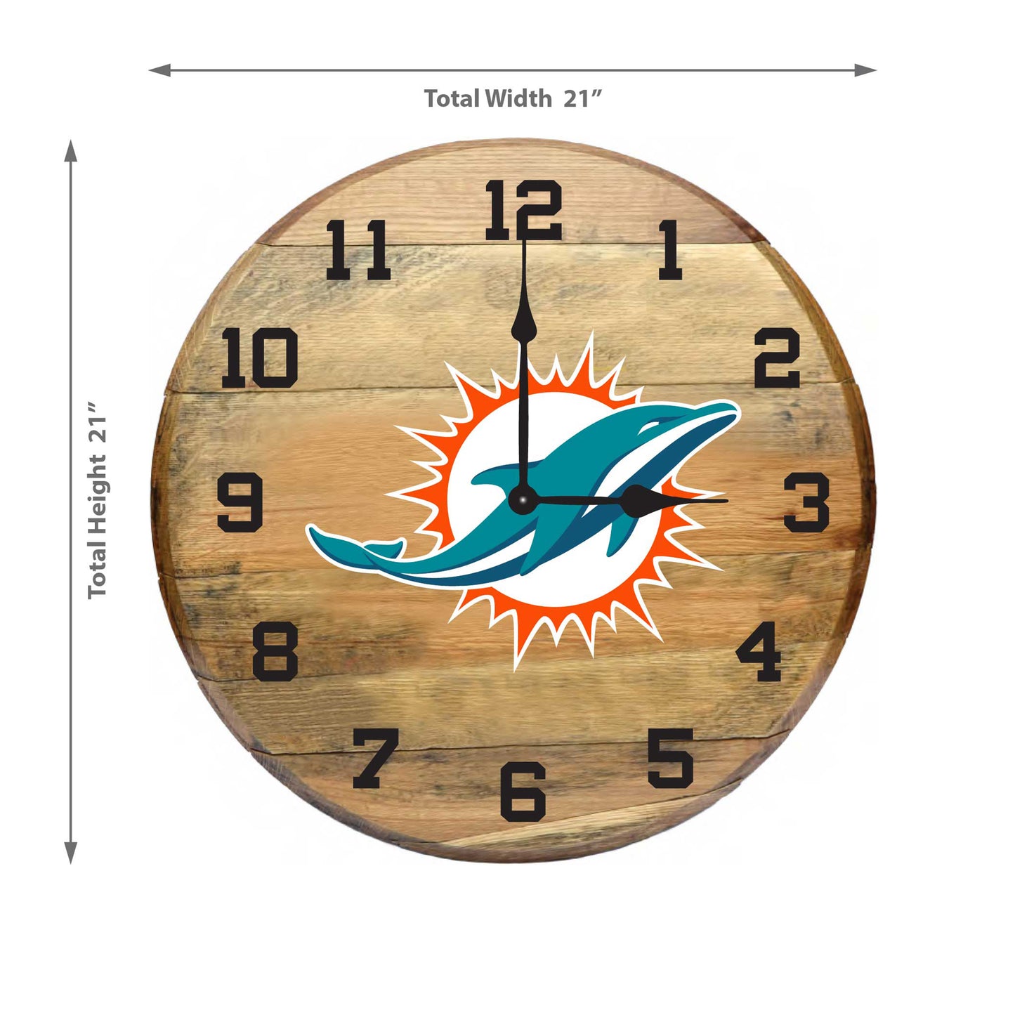 Miami Dolphins whiskey barrel wall clock dimensions