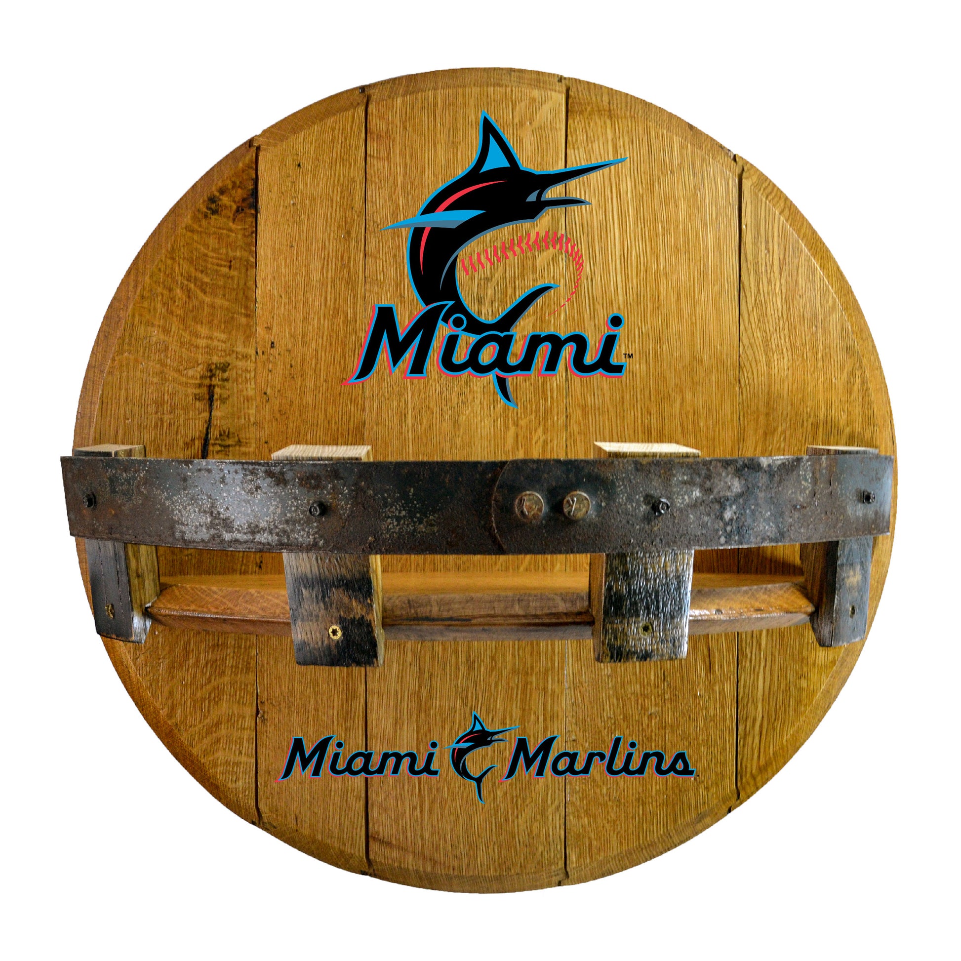 Miami Marlins whiskey barrel shelf