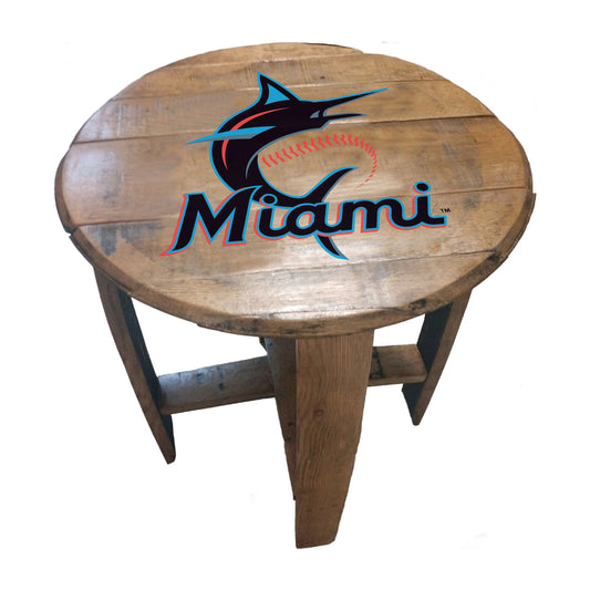 Miami Marlins whiskey barrel end table