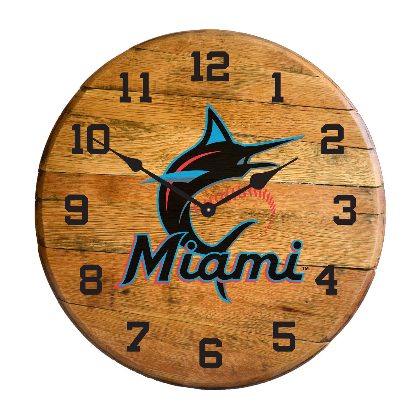 Miami Marlins whiskey barrel wall clock
