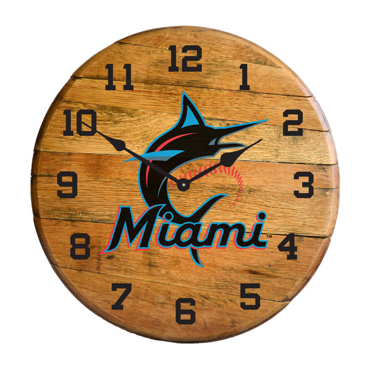 Miami Marlins whiskey barrel wall clock