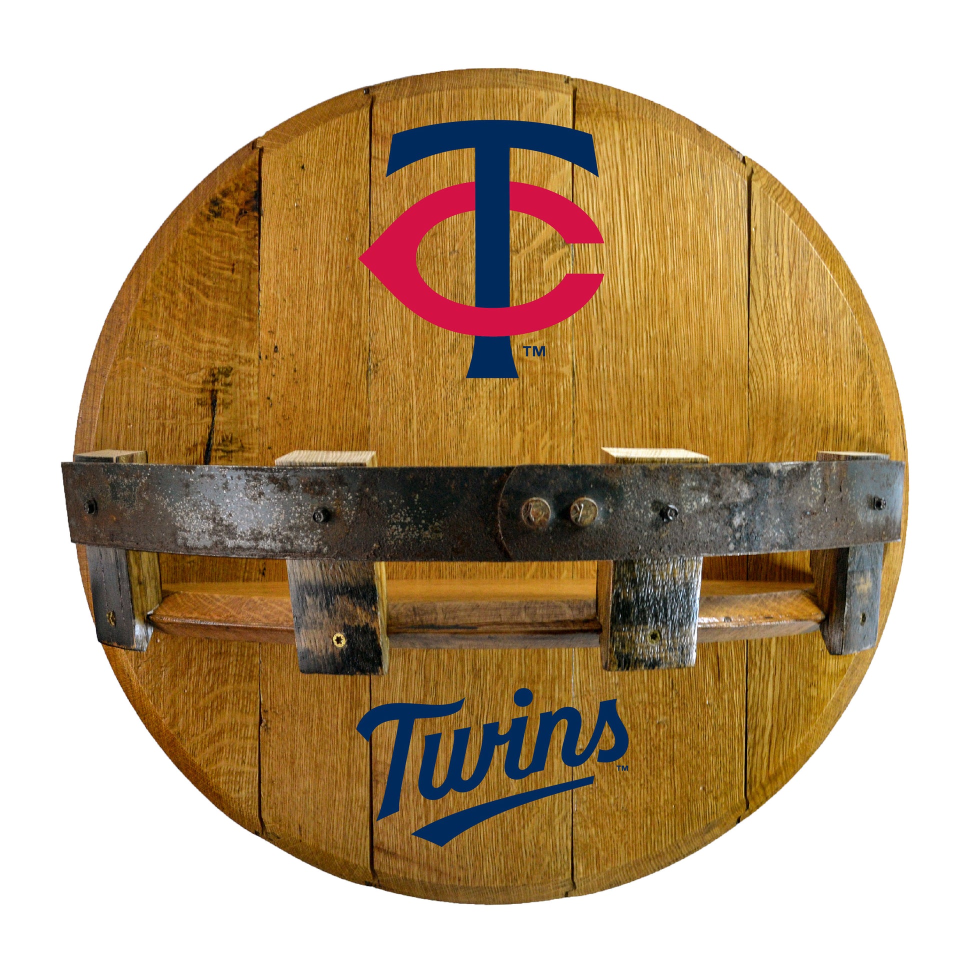 Minnesota Twins whiskey barrel shelf