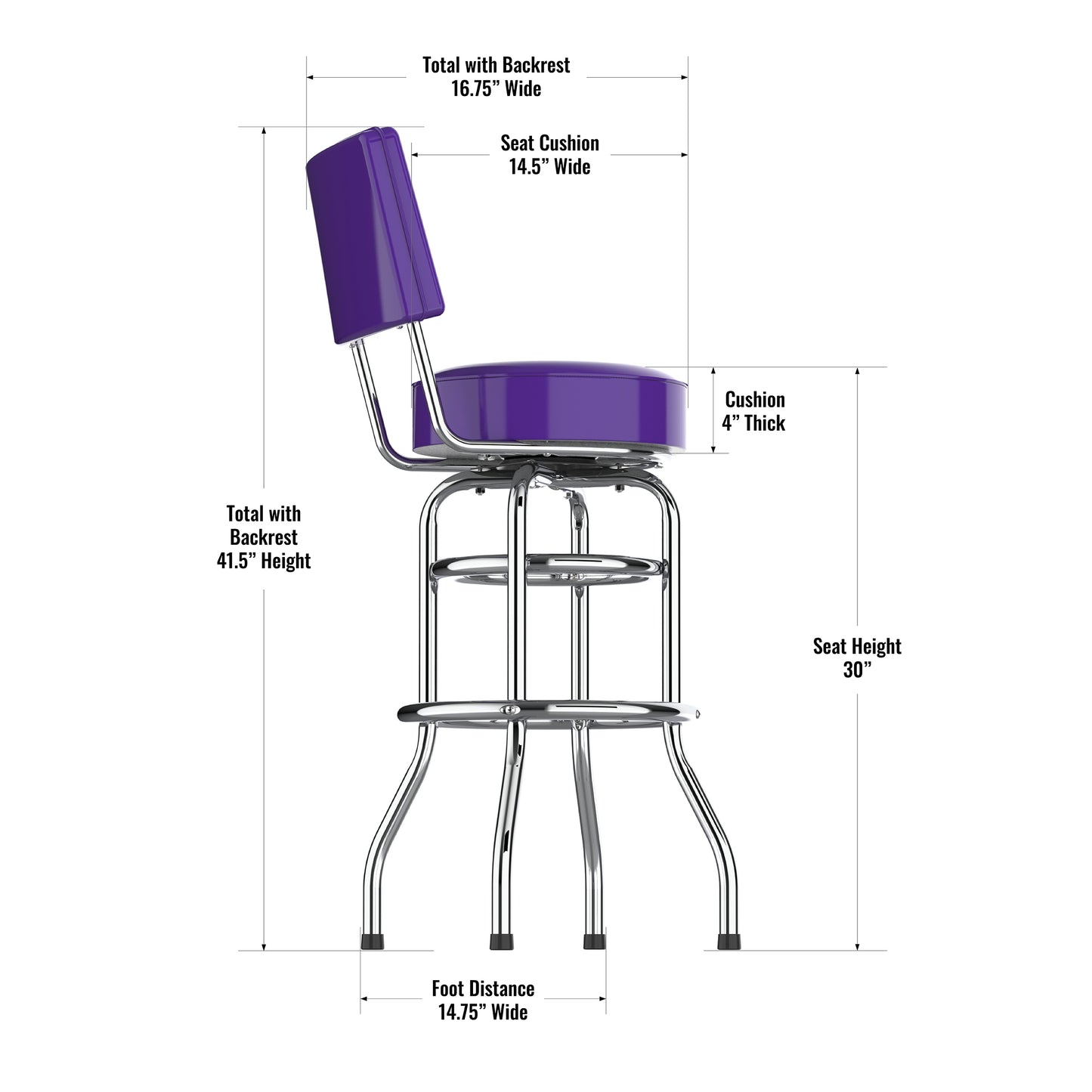 Minnesota Vikings Chrome Barstool dimensions
