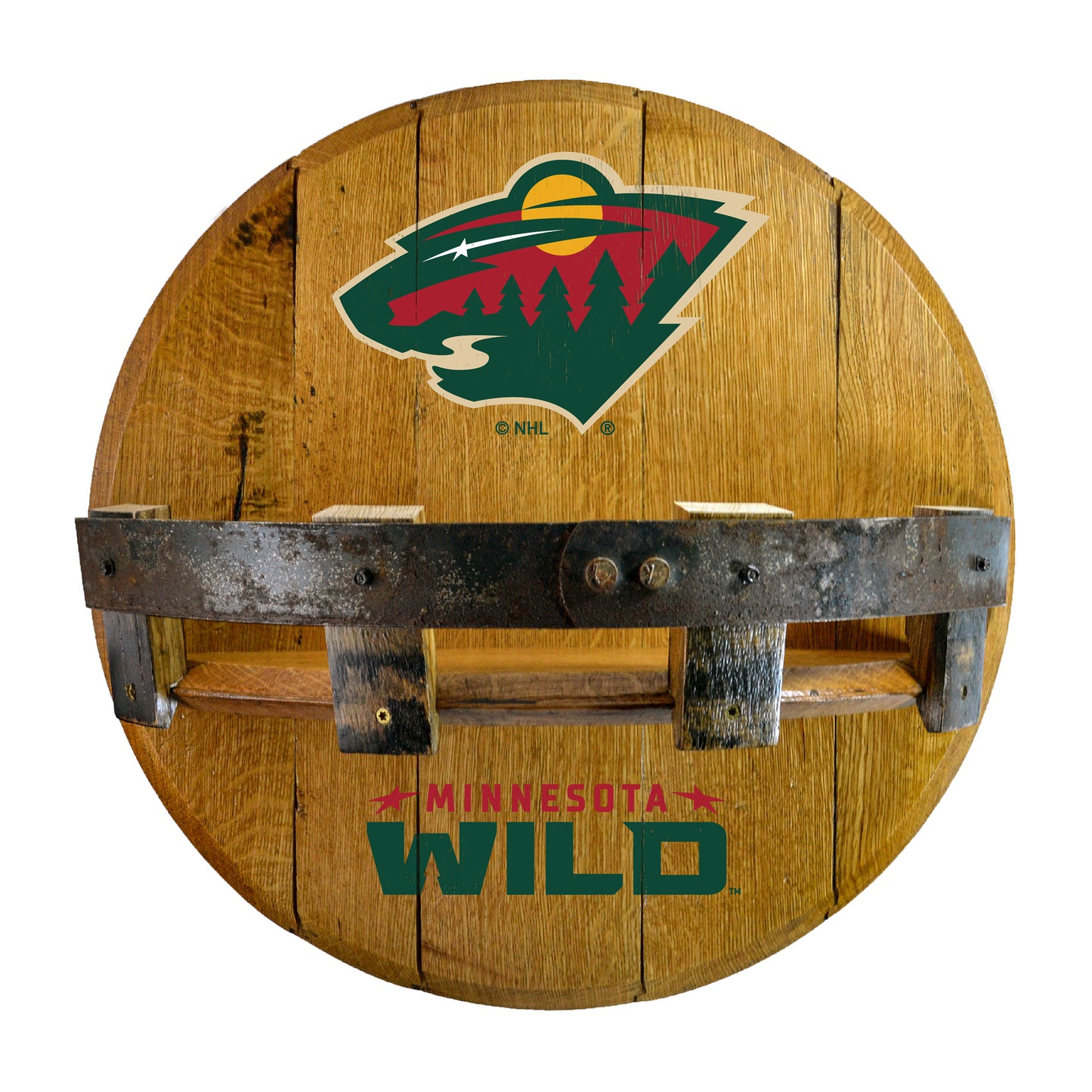 Minnesota Wild whiskey barrel shelf