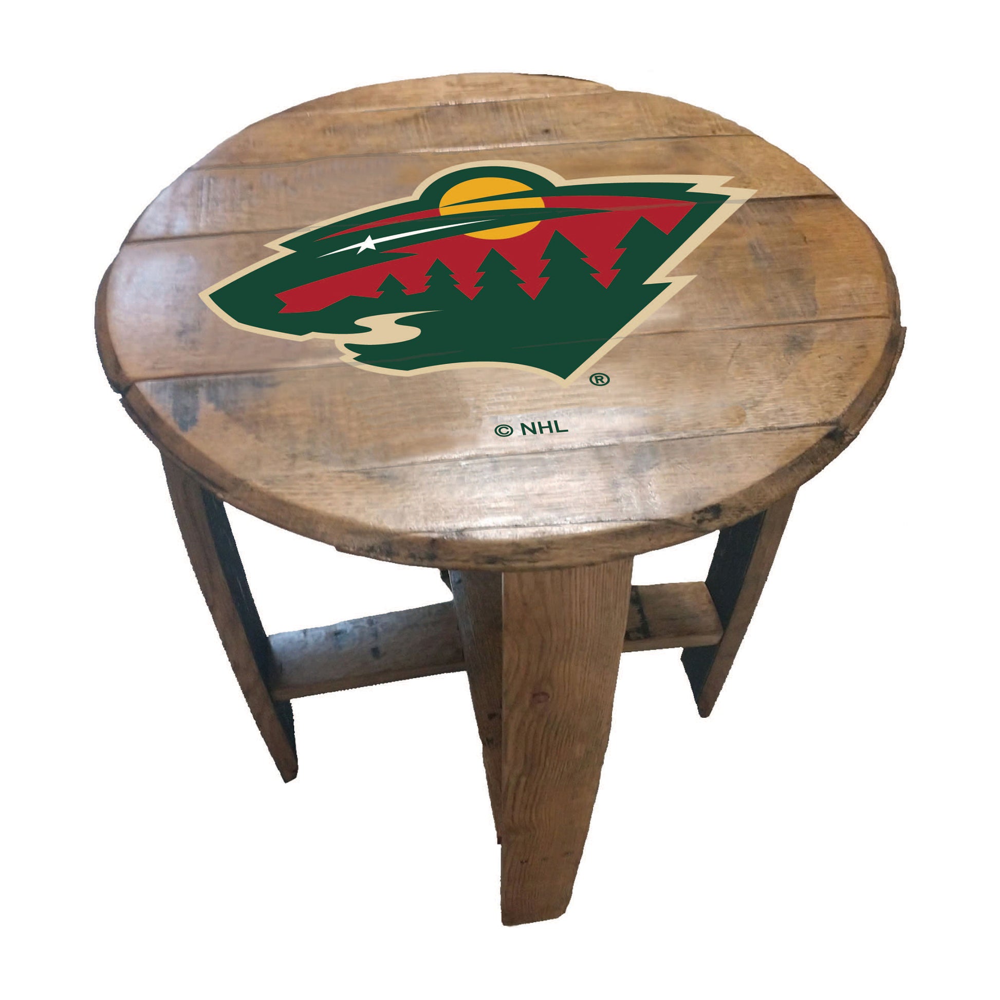 Minnesota Wild whiskey barrel end table