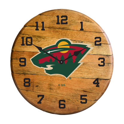 Minnesota Wild whiskey barrel wall clock