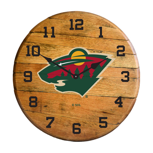Minnesota Wild whiskey barrel wall clock