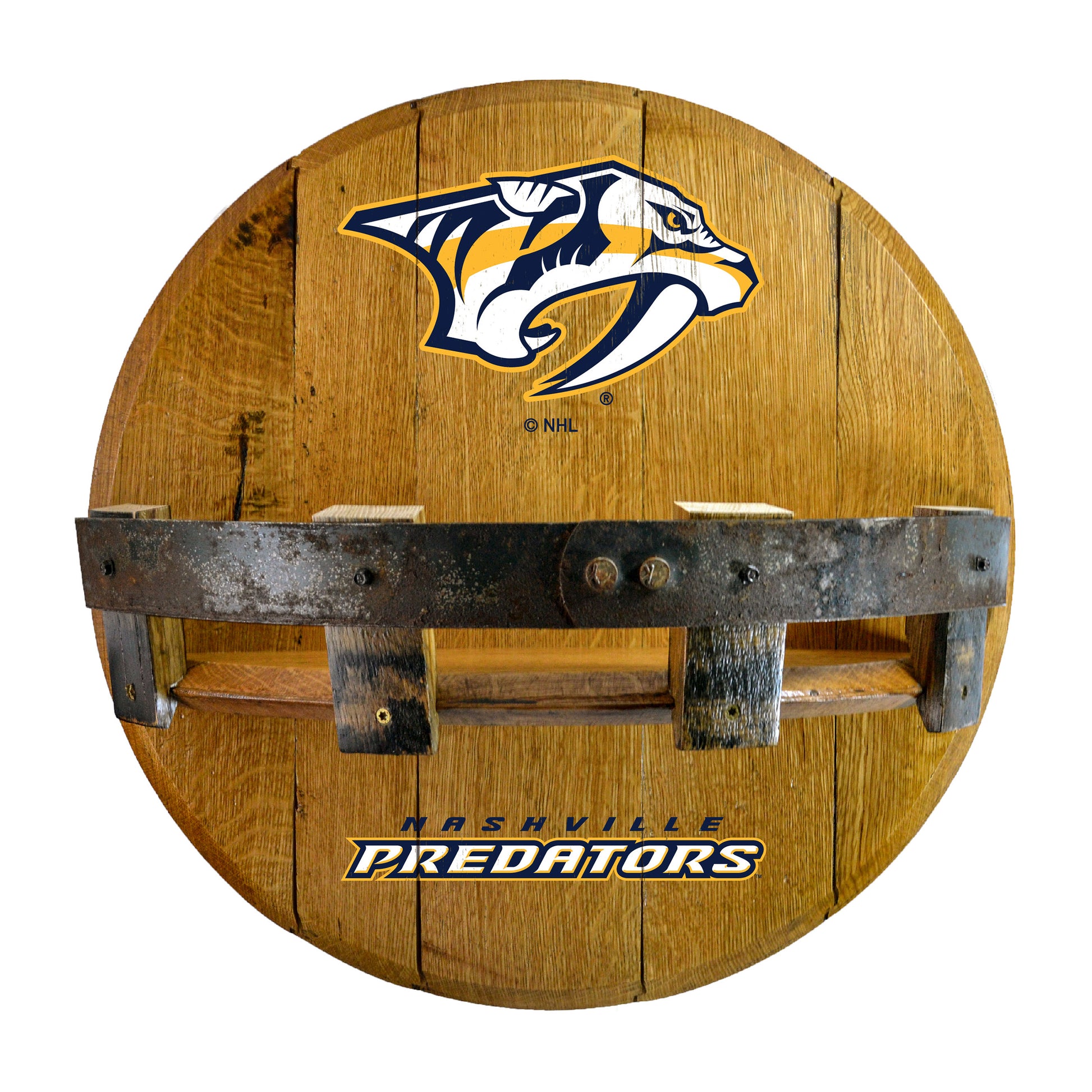 Nashville Predators whiskey barrel shelf