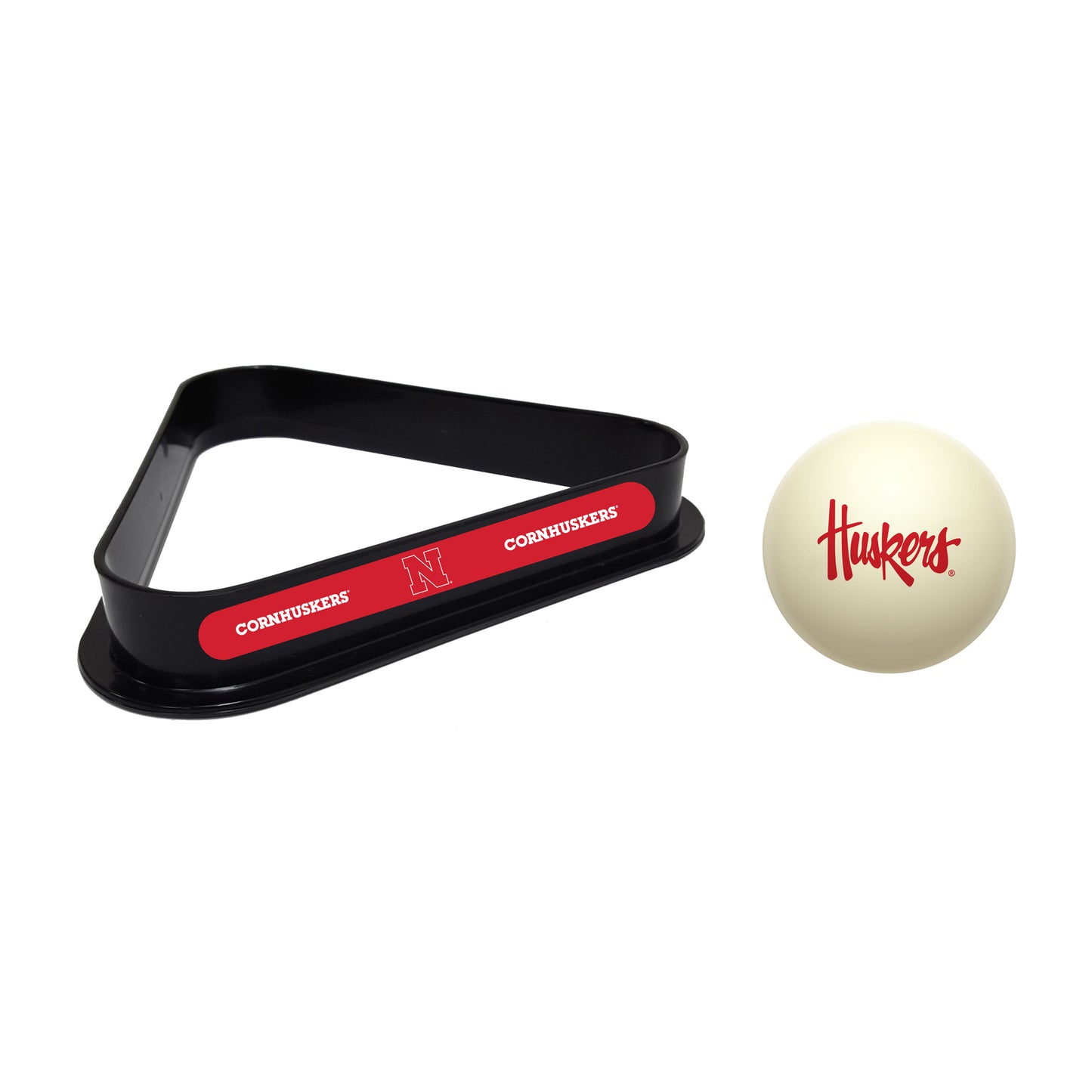 Nebraska Cornhuskers cue ball and triangle