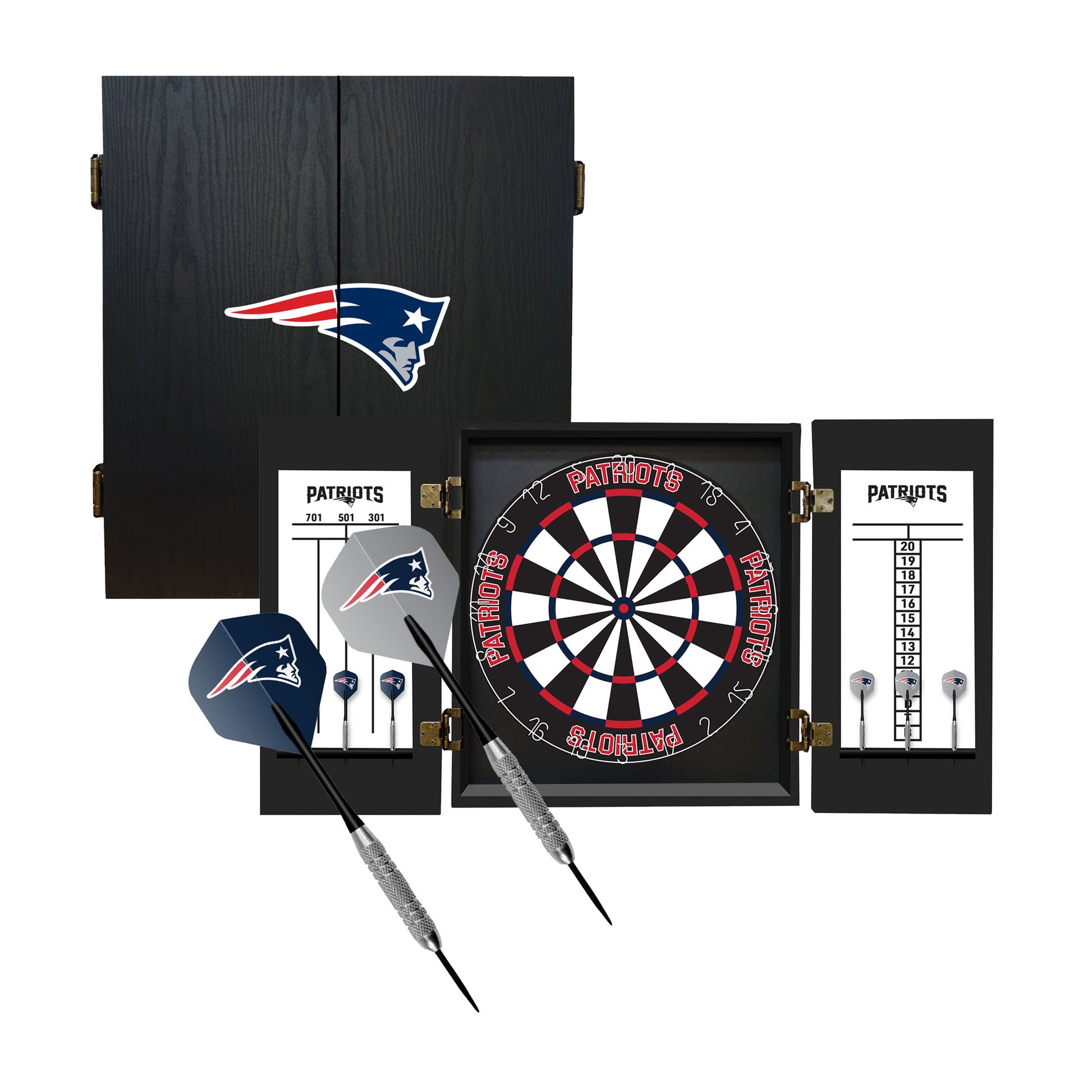 New England Patriots Dart Board Cabinet Set