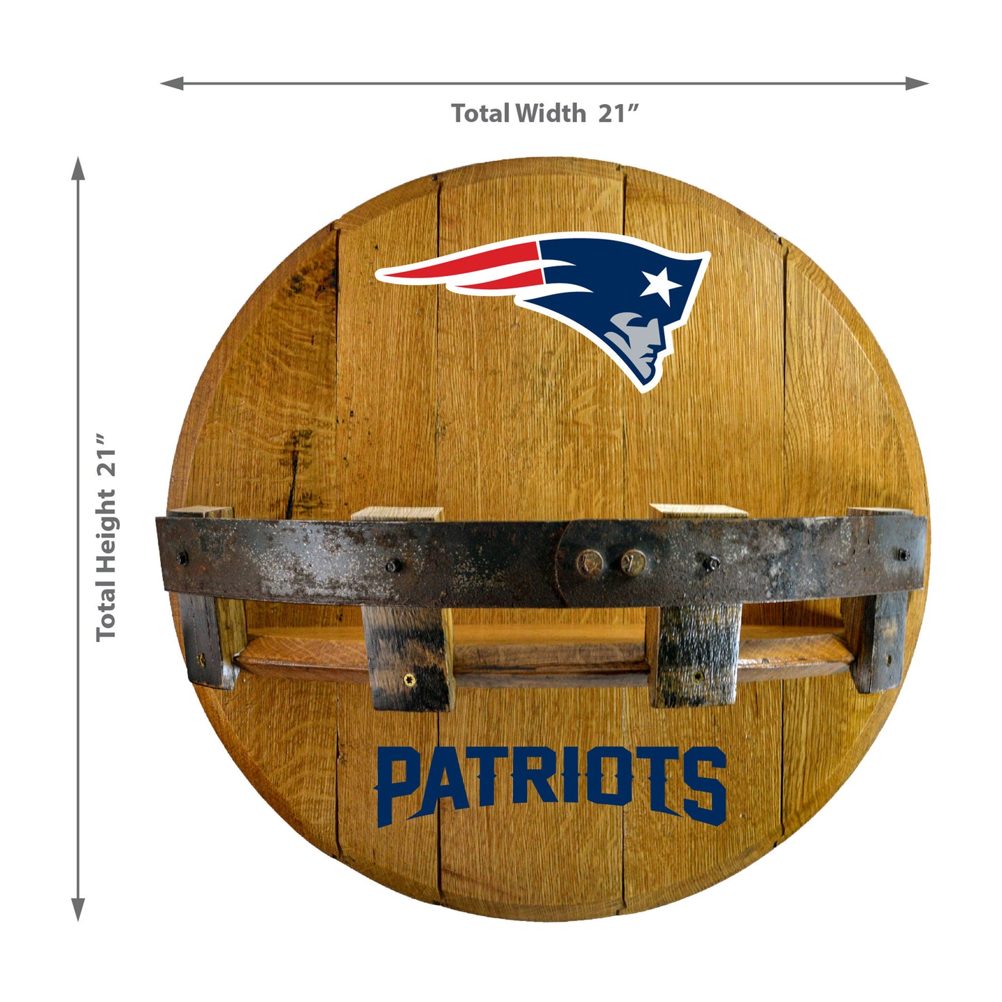 New England Patriots whiskey barrel shelf dimensions