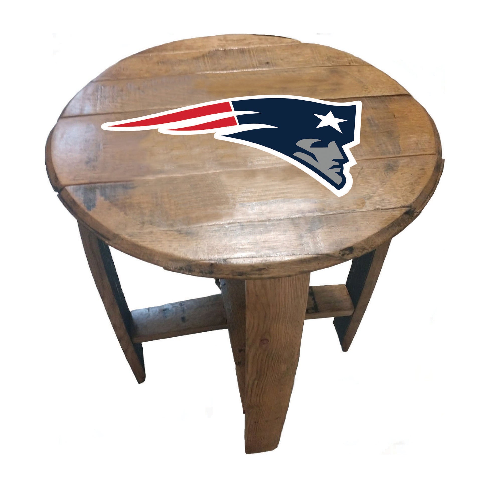 New England Patriots whiskey barrel end table