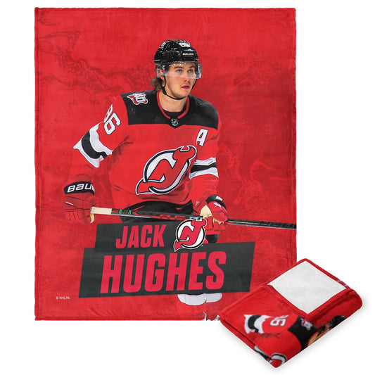New Jersey Devils Jack Hughes silk touch throw blanket