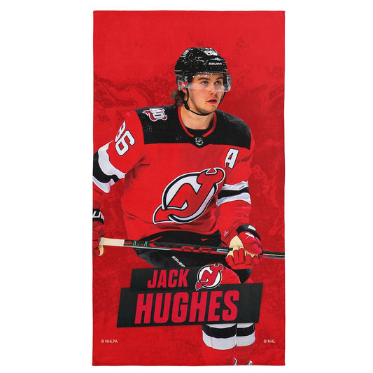 New Jersey Devils Jack Hughes beach towel