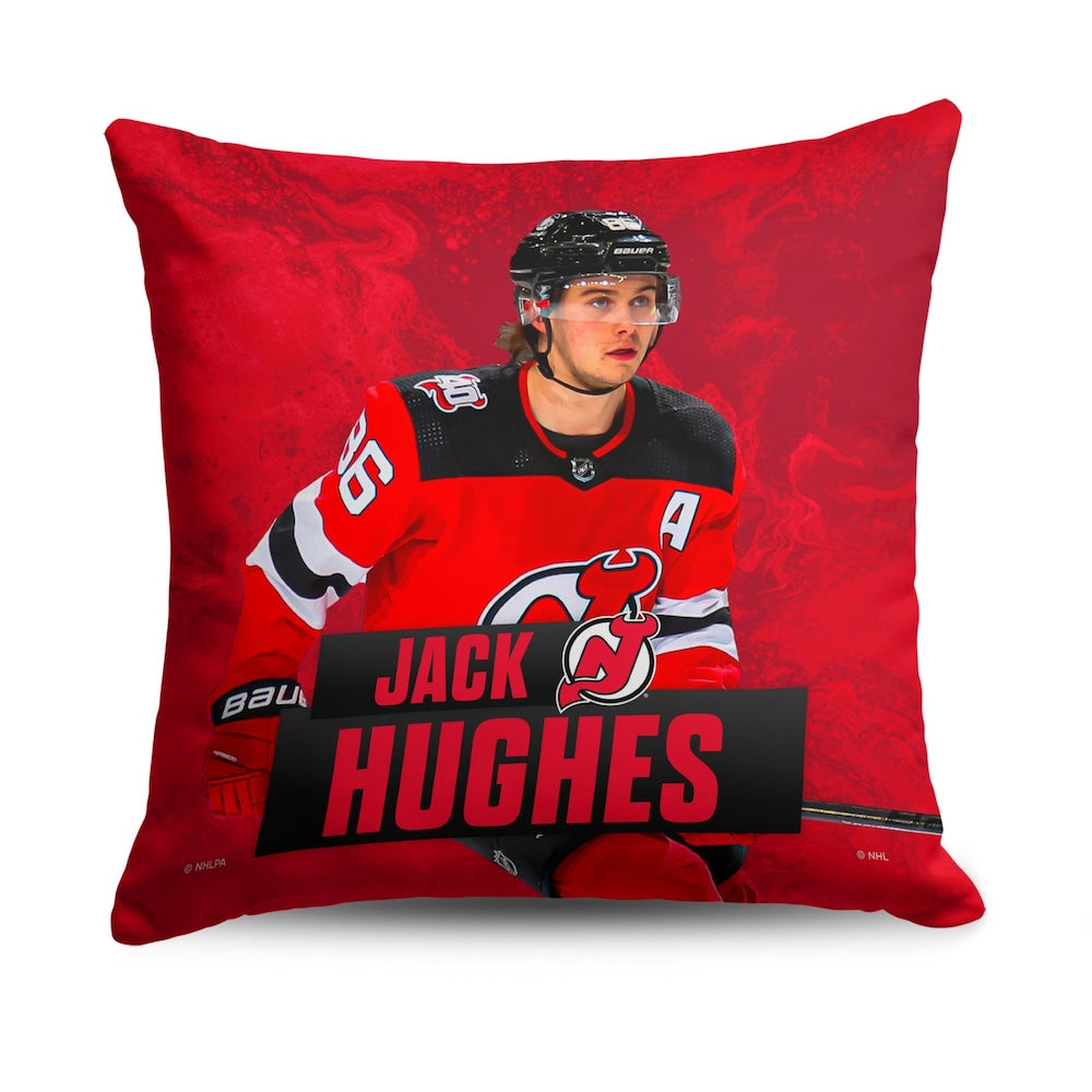 New Jersey Devils Jack Hughes throw pillow