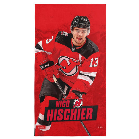 New Jersey Devils Nico Hischier beach towel