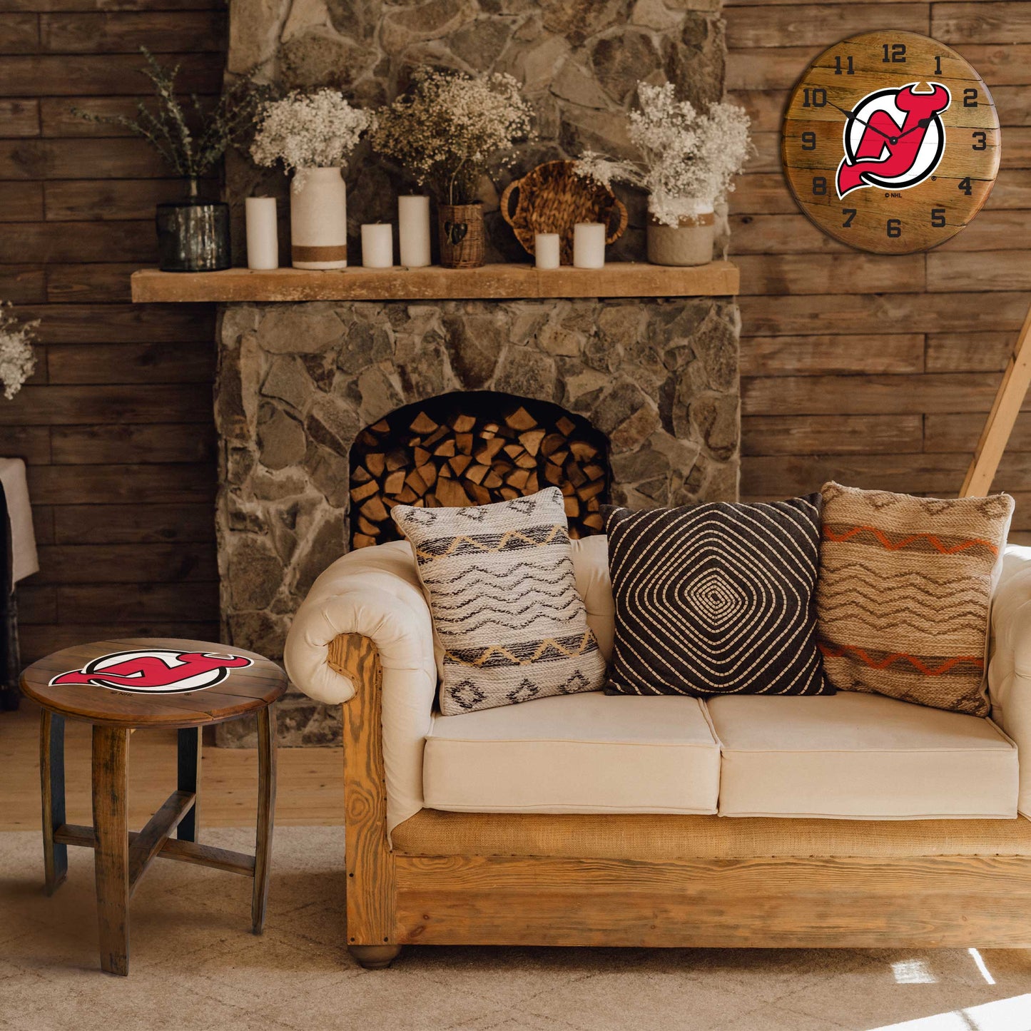 New Jersey Devils whiskey barrel end table lifestyle