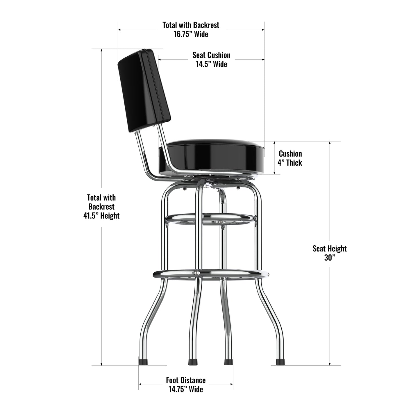 New Orleans Saints Chrome Barstool dimensions