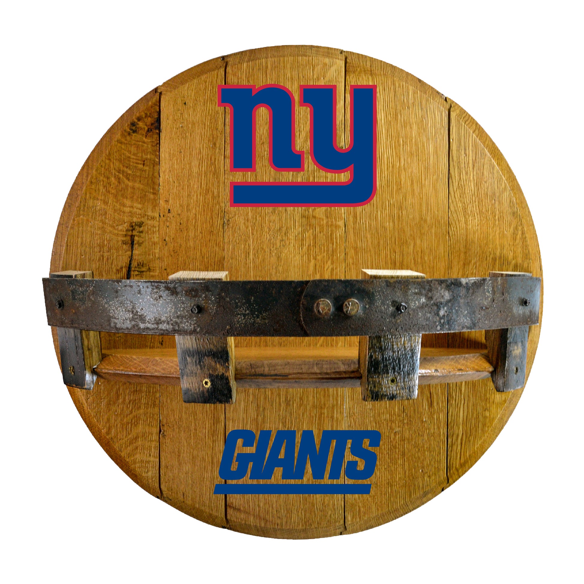 New York Giants whiskey barrel shelf