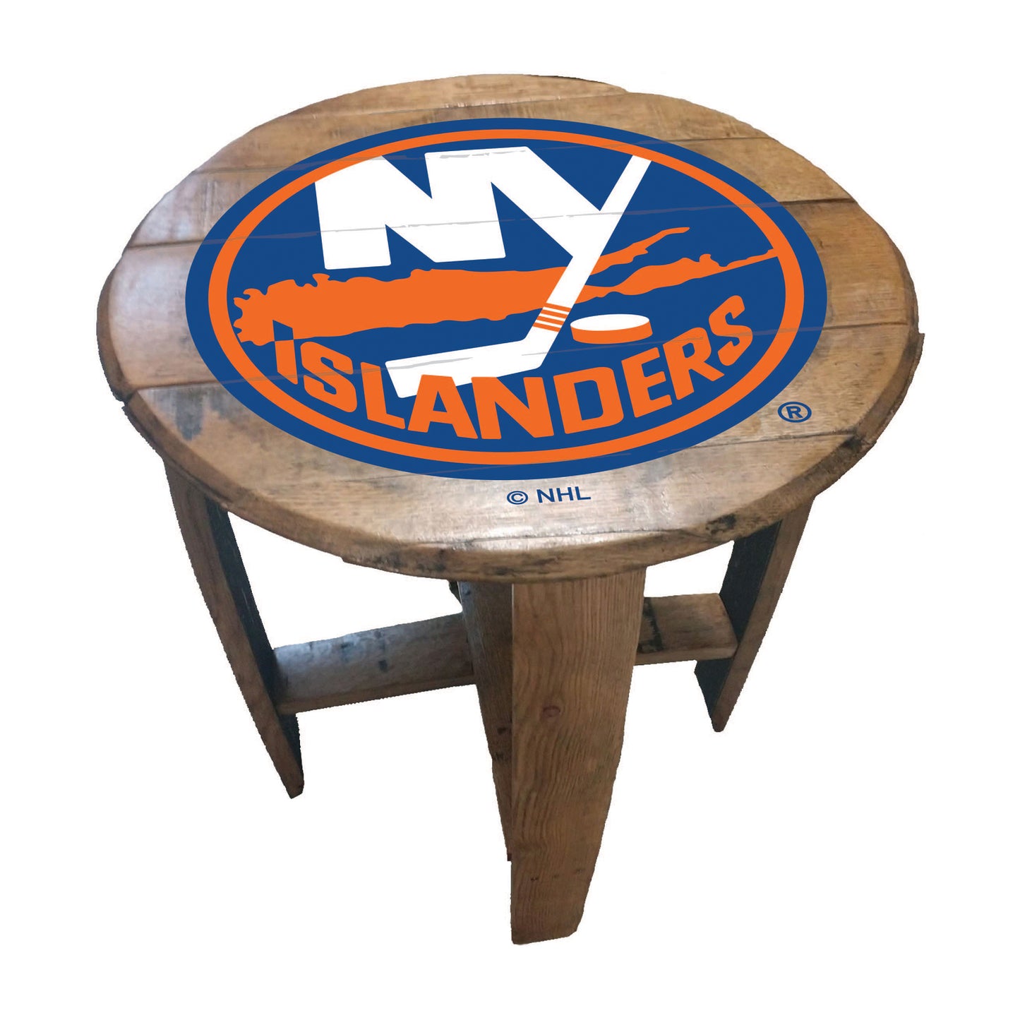 New York Islanders whiskey barrel end table