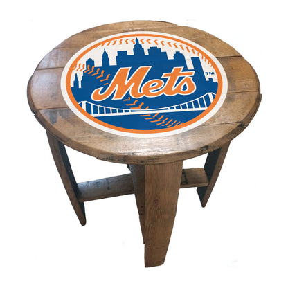 New York Mets whiskey barrel end table