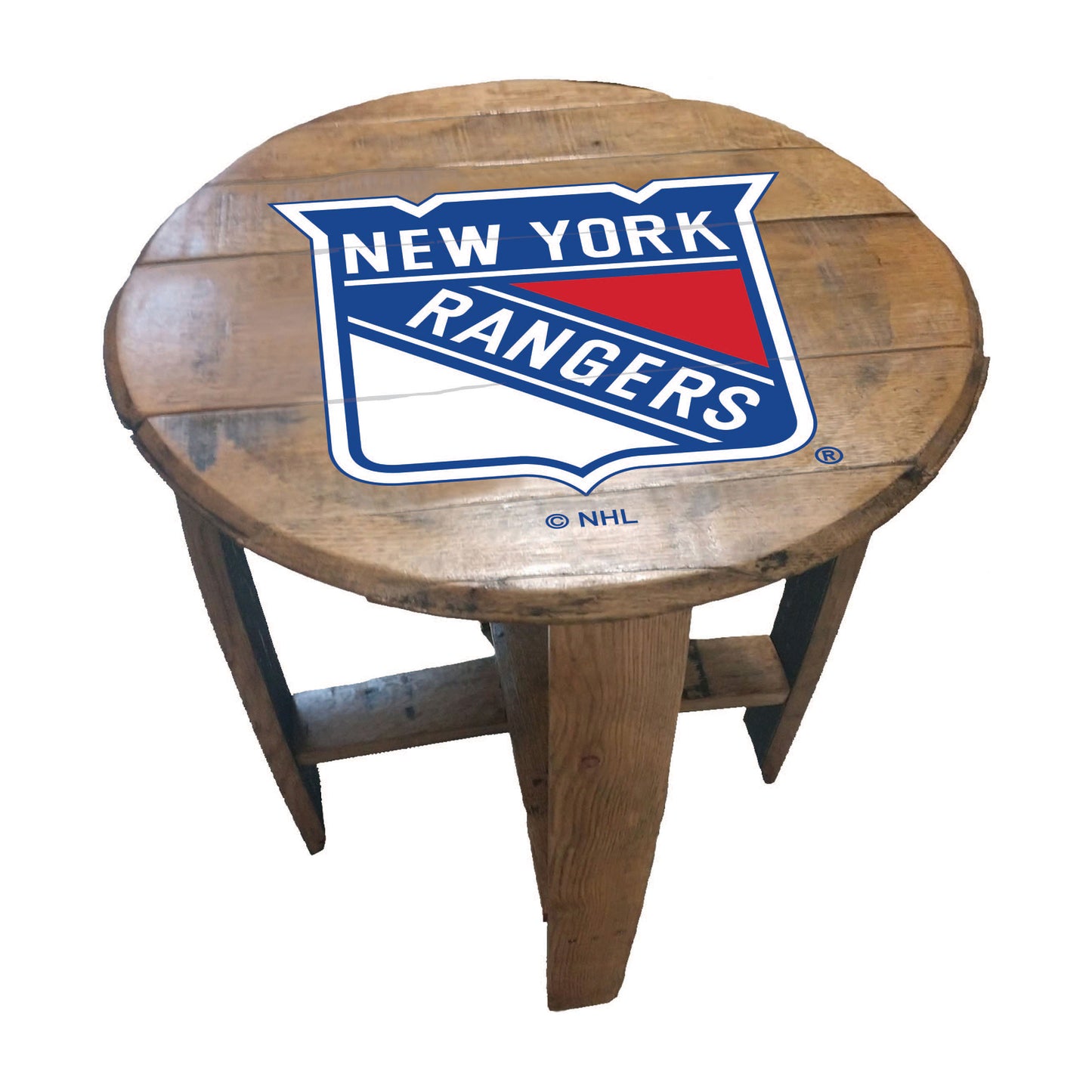 New York Rangers whiskey barrel end table