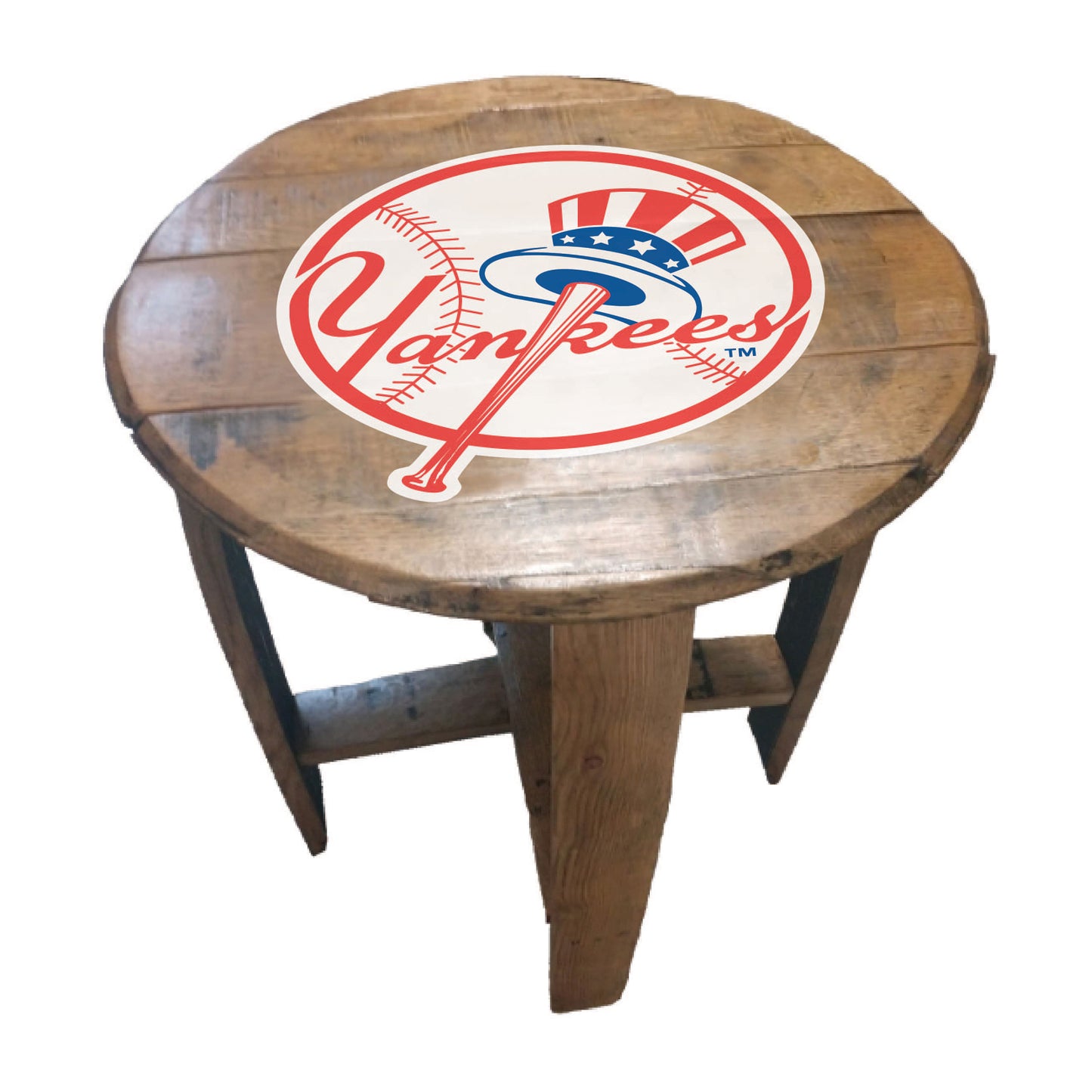 New York Yankees whiskey barrel end table