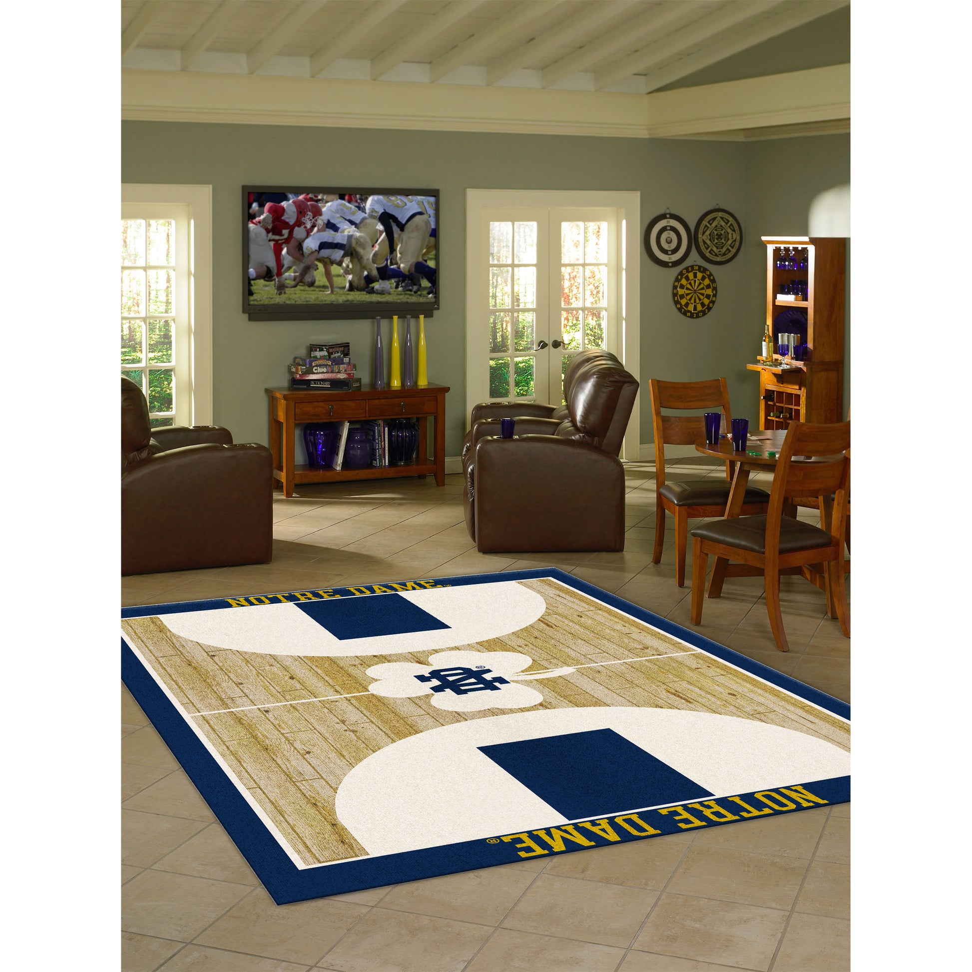 Notre Dame Fighting Irish courtside style area rug lifestyle