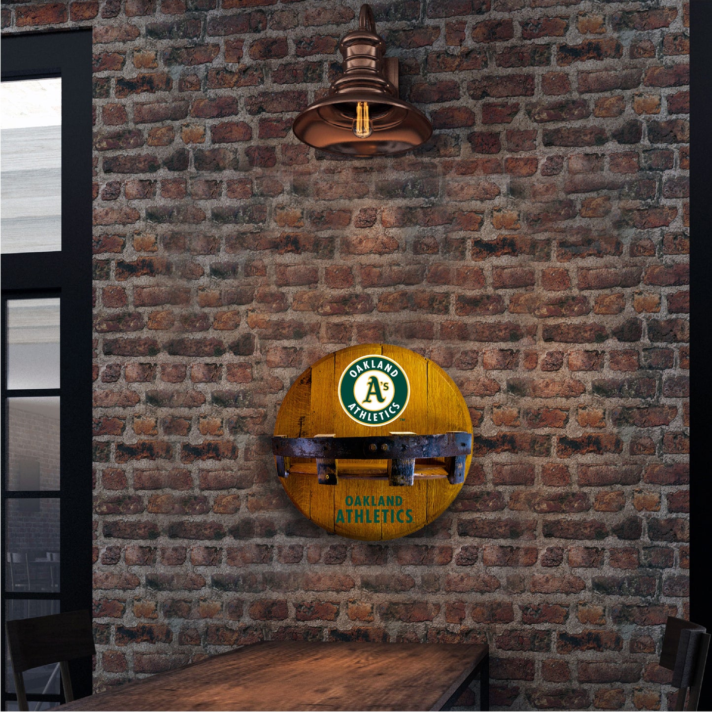 Oakland A's whiskey barrel shelf lifestyle