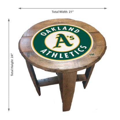 Oakland A's whiskey barrel end table dimensions