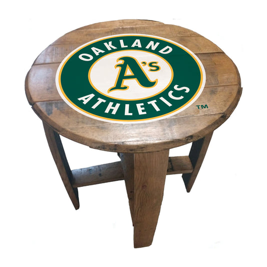 Oakland A's whiskey barrel end table
