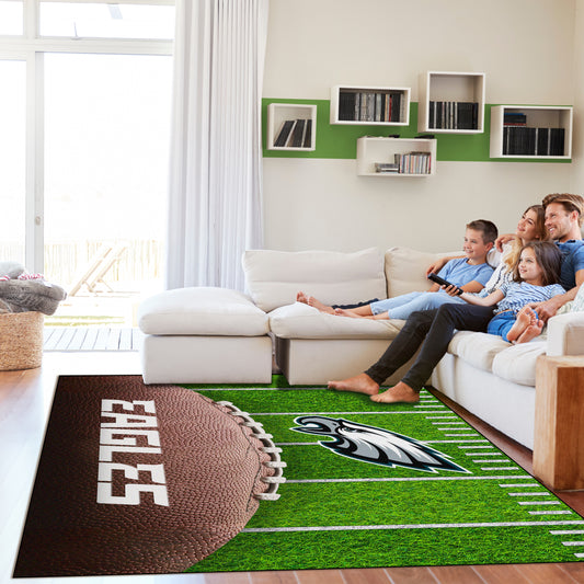 Philadelphia Eagles washable football field rug lifestyle