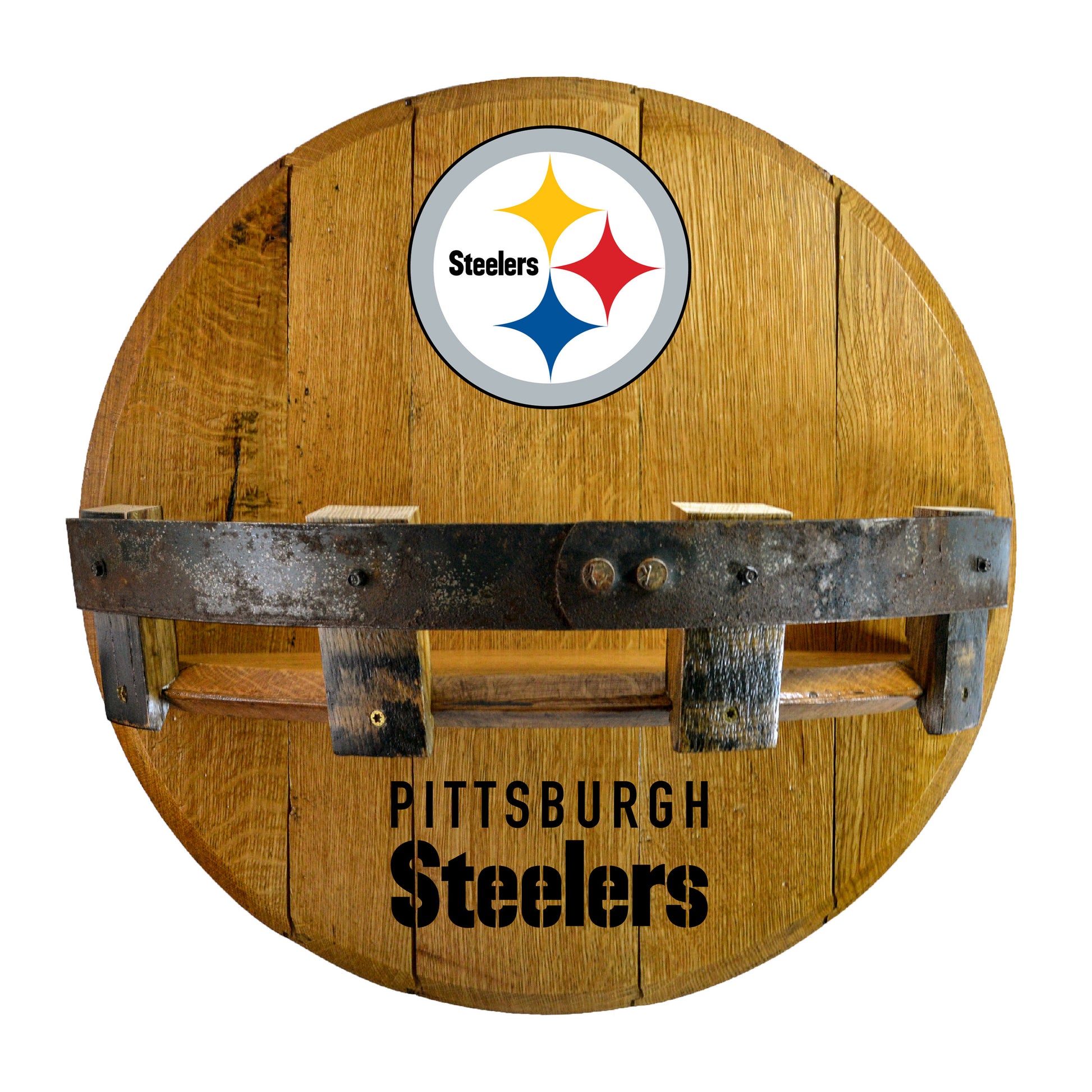 Pittsburgh Steelers whiskey barrel shelf