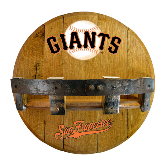 San Francisco Giants whiskey barrel shelf