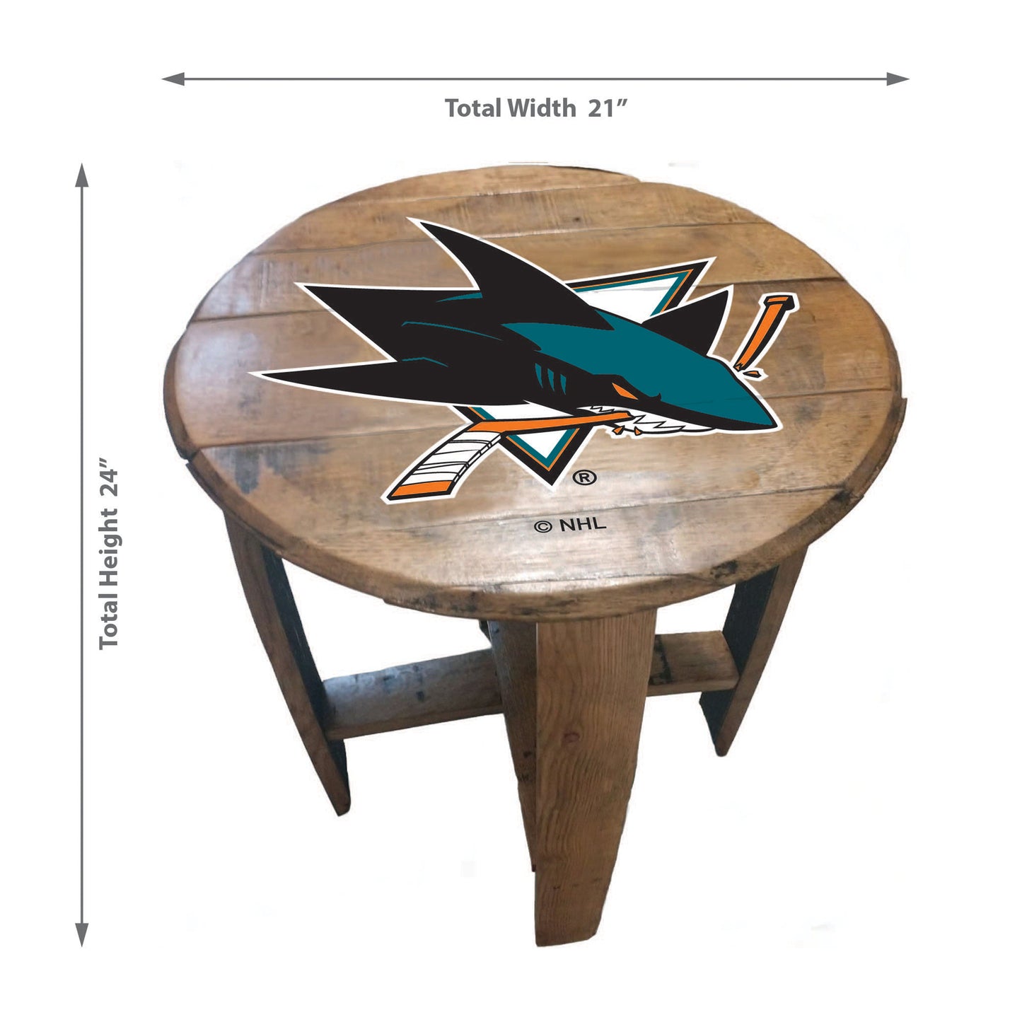 San Jose Sharks whiskey barrel end table dimensions