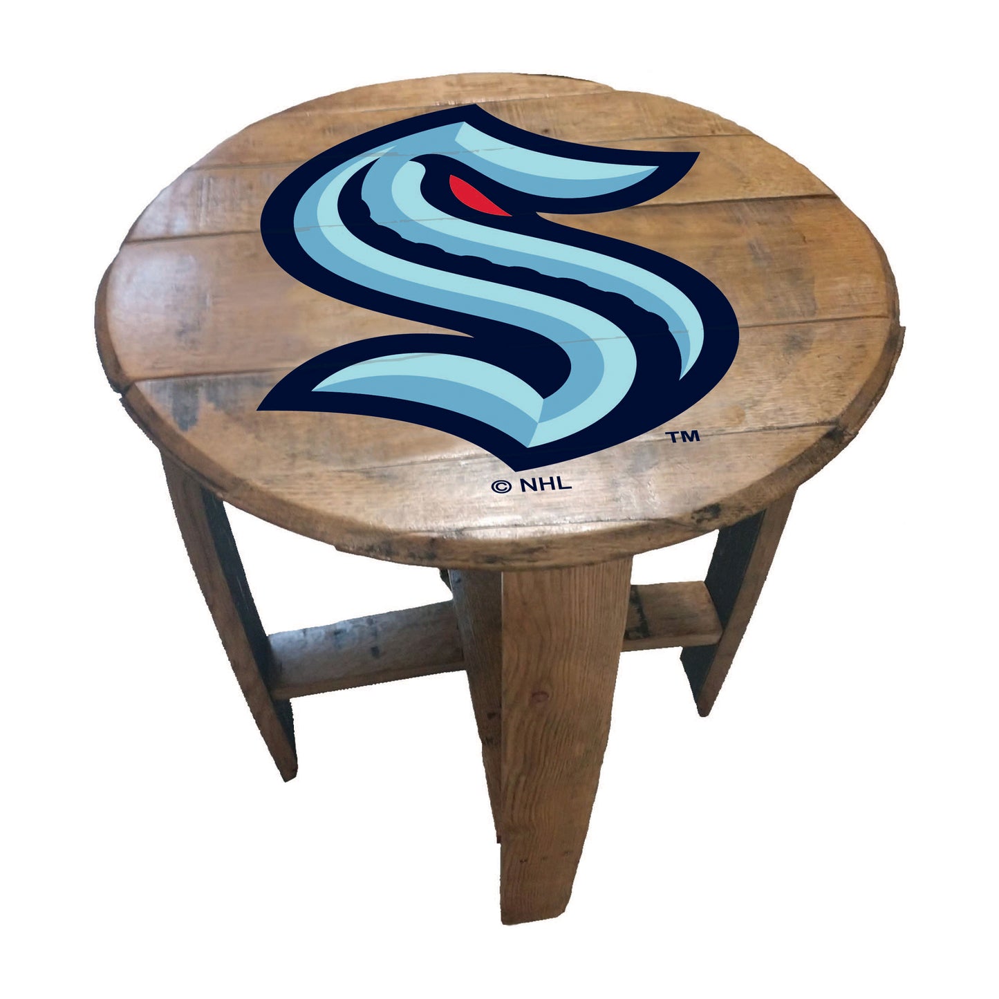 Seattle Kraken whiskey barrel end table