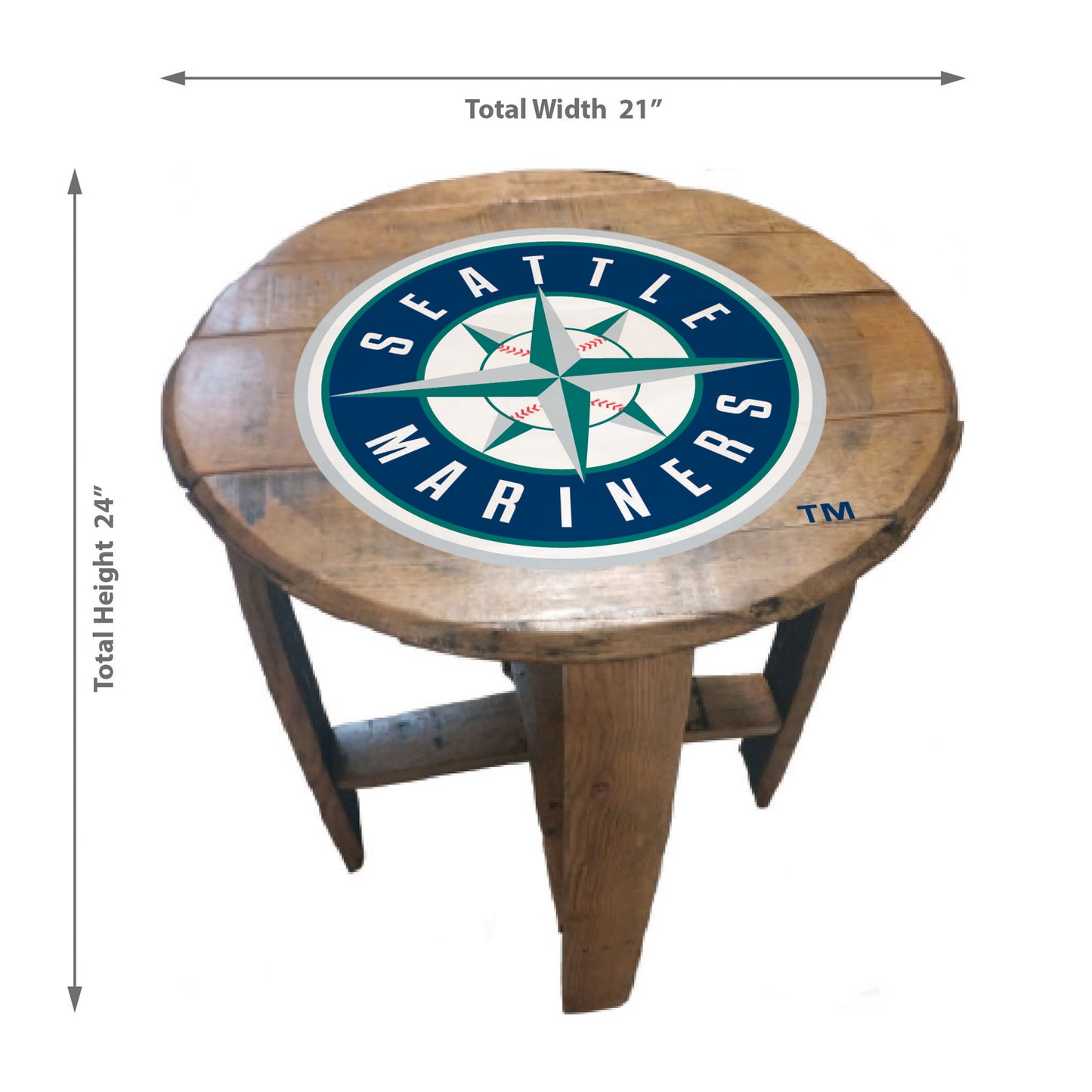 Seattle Mariners whiskey barrel end table dimensions