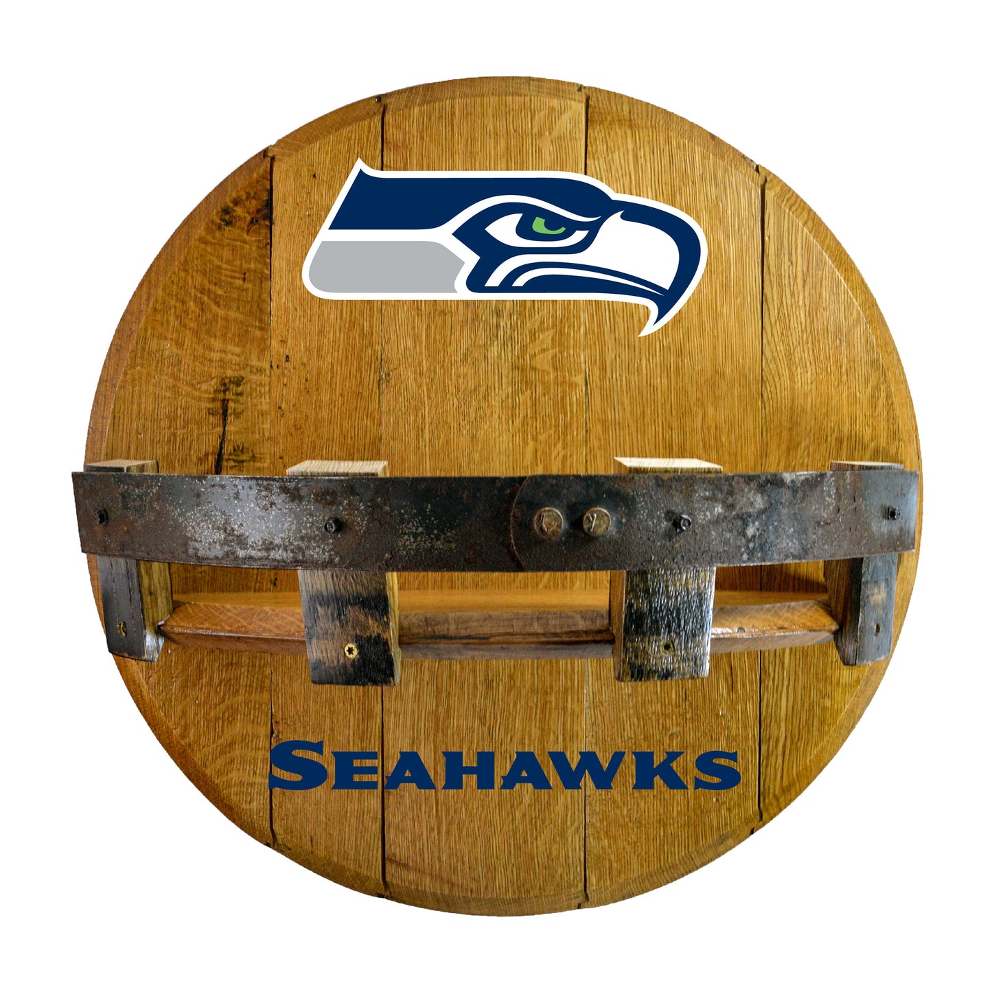 Seattle Seahawks whiskey barrel shelf